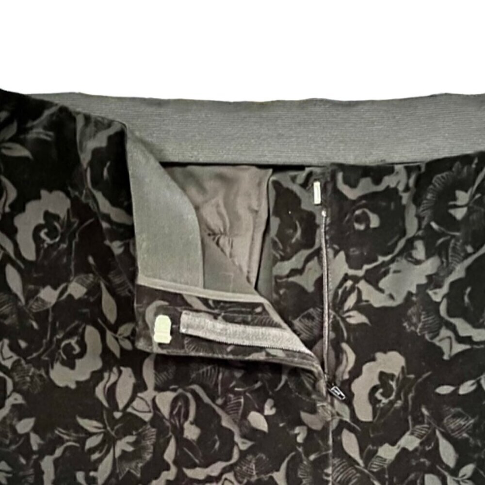 Alfani NWOT Women's Black Velvet Floral Flocked Pants Stretch Size 16 - Picture 4 of 9